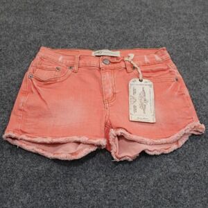 M2F Brand Denim Shorts Size‎ 27 Coral Pink Frayed Hem Cut Off Mani Mini NWT